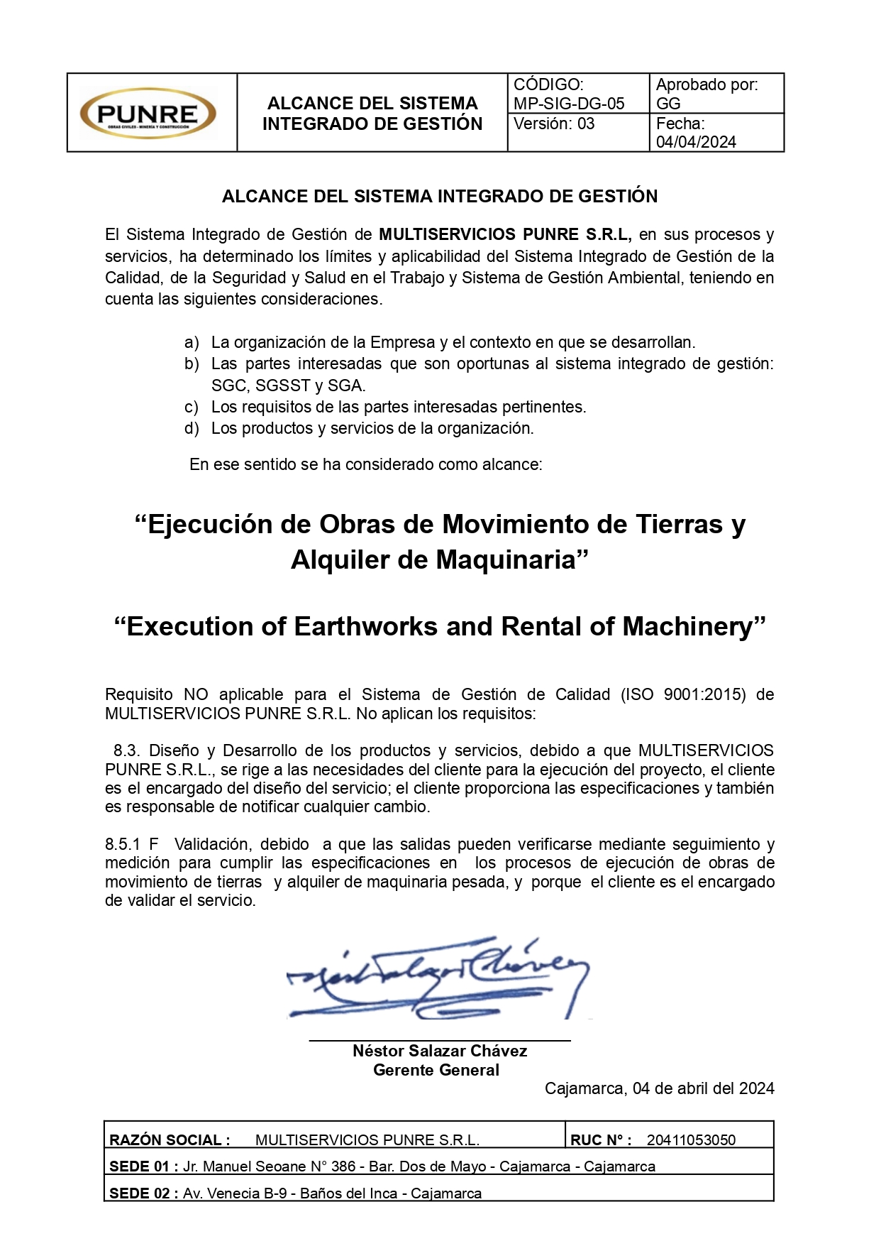 ALCANCE DEL SISTEMA INTEGRADO DE GESTIÓN