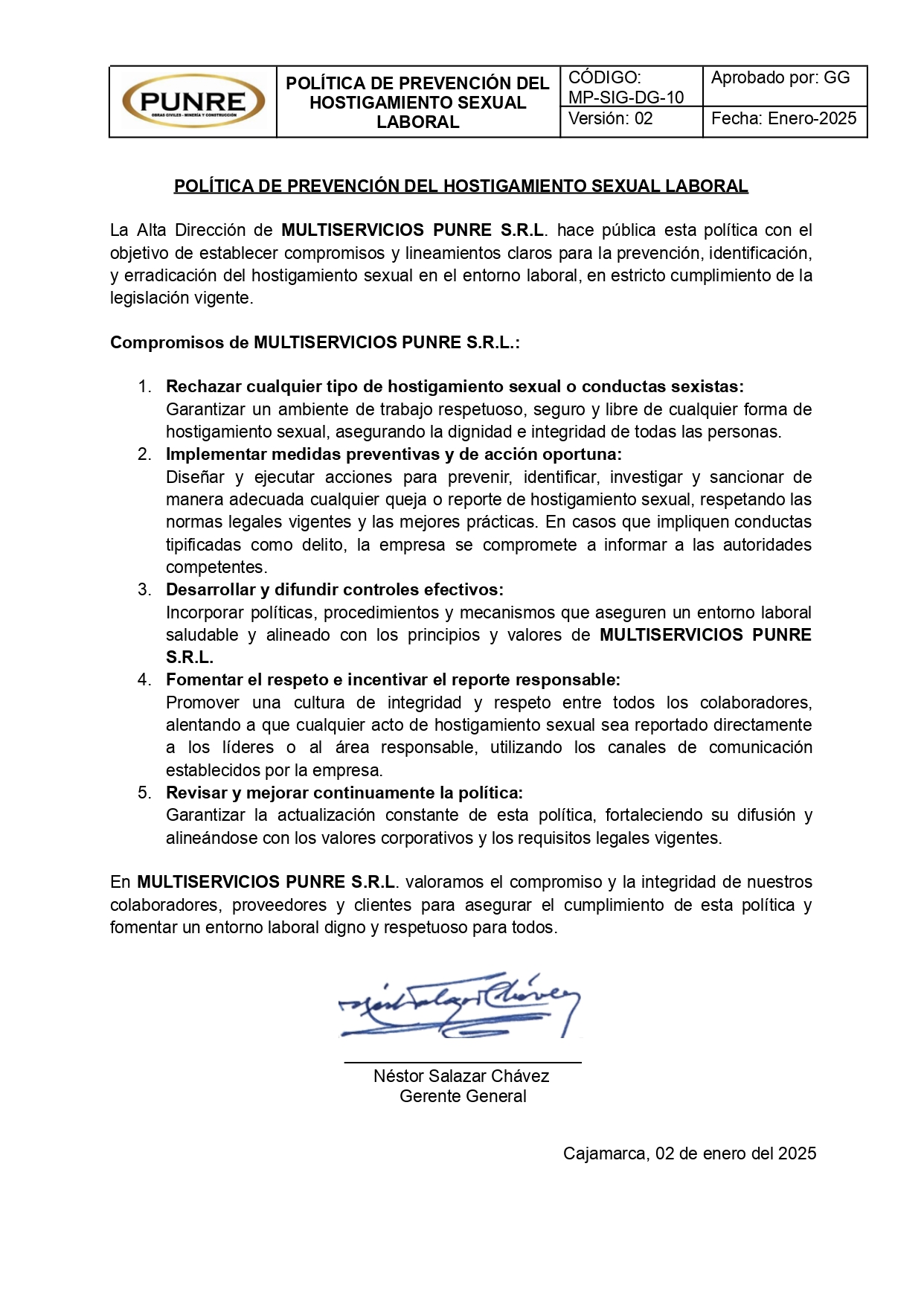 POLITICA DE PREVENCIÓN DE HOSTIGAMIENTO SEXUAL LABORAL