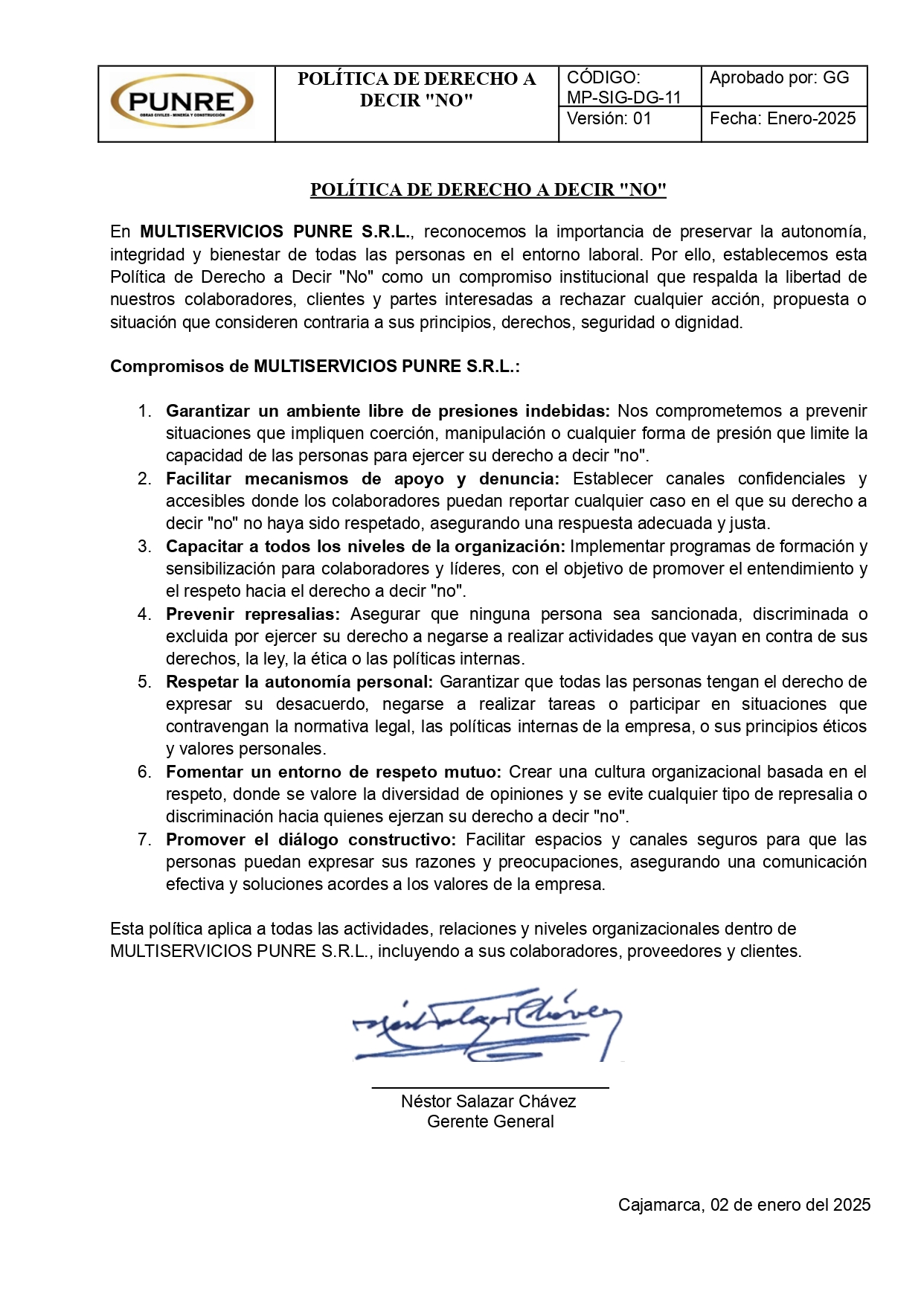 POLITICA DE DERECHO A DECIR NO